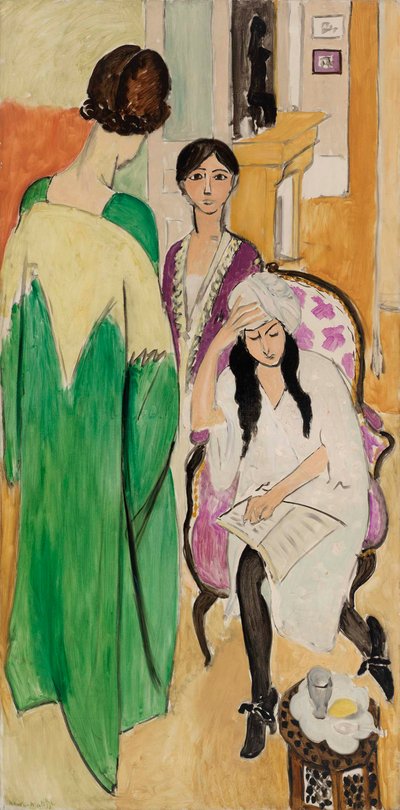 Drie zussen met een Afrikaans beeld door Henri Matisse