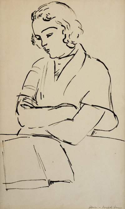 Lezende vrouw, ca. 1922 (pen en zwarte inkt op papier) door Henri Matisse