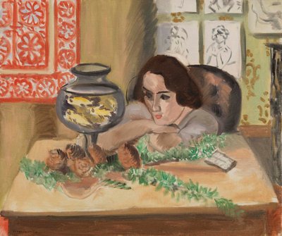 Jonge vrouw voor een aquarium (Jeune fille devant un aquarium) door Henri Matisse