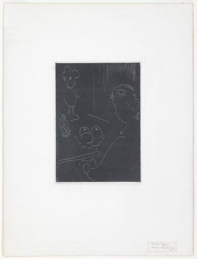Jonge vrouw in een interieur met fruit en beeldhouwwerken door Henri Matisse