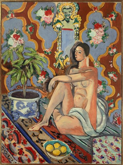 figuur decoratief in een decoratieve achtergrond 1925 (olieverf op doek ) door Henri Matisse