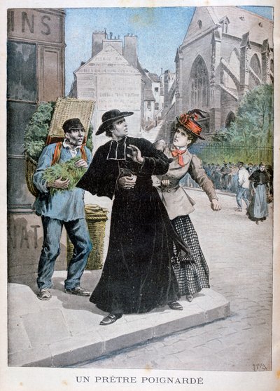 Een katholieke priester wordt op straat neergestoken door een vrouw, Frankrijk, 1897 door Henri Meyer