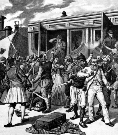 Bandieten in het Oosten: Arrestaties in een trein, uit Le Petit Journal, 20 juni 1891 door Henri Meyer