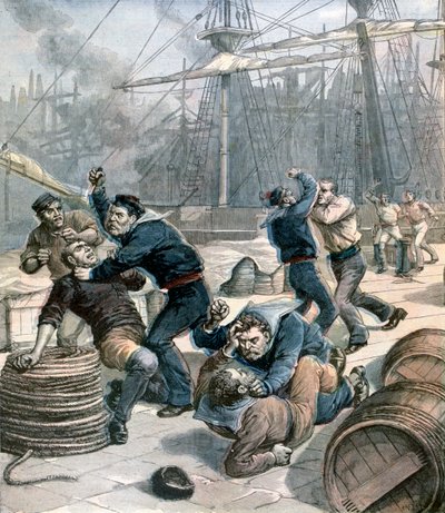 Ruzie tussen Engelse en Duitse zeelieden bij Millwall Docks, Londen, 1892 door Henri Meyer