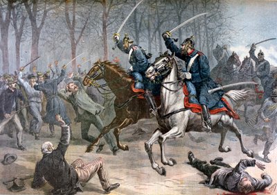 Cavaleriecharge, Duitse rellen in Leipzig, 1892 door Henri Meyer