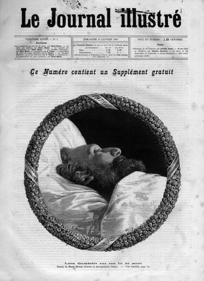Dood van Léon Gambetta (1838-1882) Franse politicus - Léon Gambetta op zijn sterfbed in 