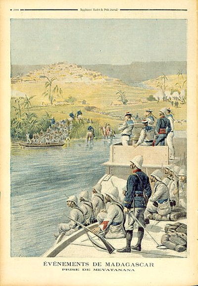 Gebeurtenissen in Madagaskar: De verovering van Mevatanana, illustratie uit Le Petit Journal, 30 juni 1895 door Henri Meyer