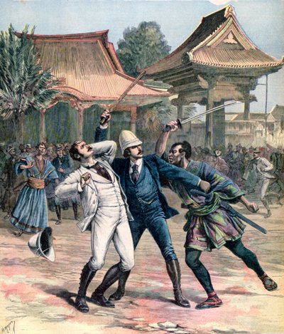 Mislukte aanslag op Tsarevitsj Nicolaas van Rusland, Otsu, Japan, 1891 door Henri Meyer