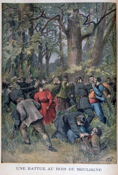 Gevecht tussen gendarmes en burgers in het Bois de Boulogne, Parijs, 1895 door Henri Meyer