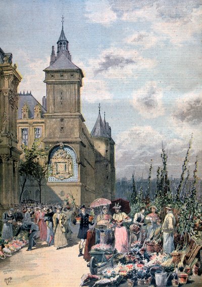 Bloemenmarkt in de lente, Parijs, 1893 door Henri Meyer