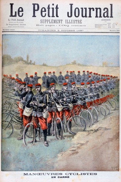 Frans leger fiets korps op een plein tijdens manoeuvres, Frankrijk door Henri Meyer
