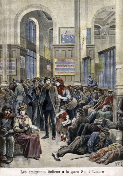 Italiaanse emigranten op het station St Lazarus, in 