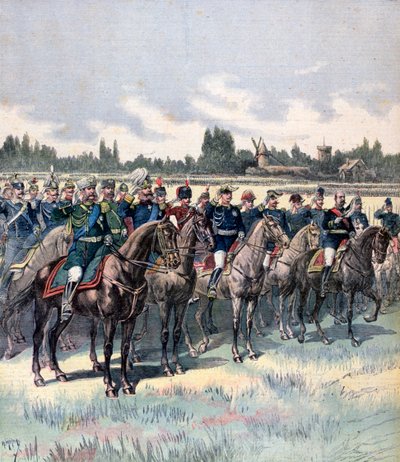 Militaire parade met generaal Saussier en buitenlandse militaire attachés, 14 juli 1891 door Henri Meyer