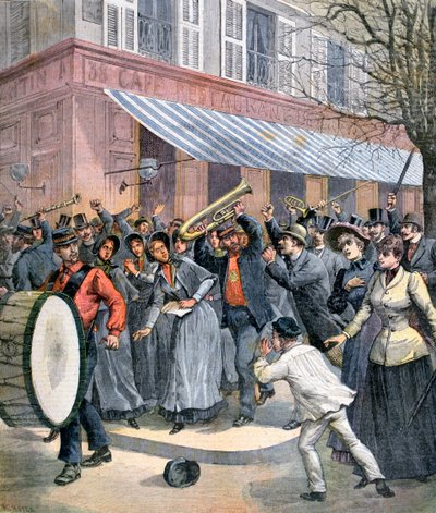 Mars van het Leger des Heils geleid door een drummer, bespot door toeschouwers in Parijs, 1892 door Henri Meyer
