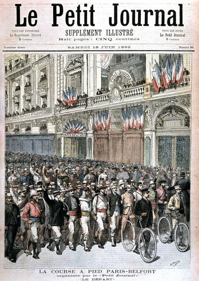 Start van de menigte die deelneemt aan de Parijs - Belfort loop georganiseerd door de Petit Journal - in 