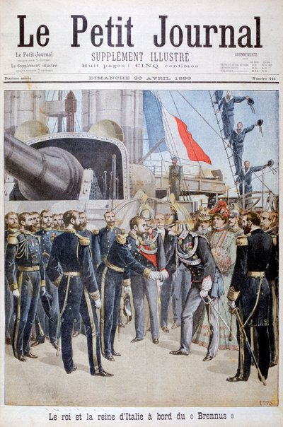 De koning en de koningin van Italië aan boord van het Franse slagschip Brennus, 1899 door Henri Meyer