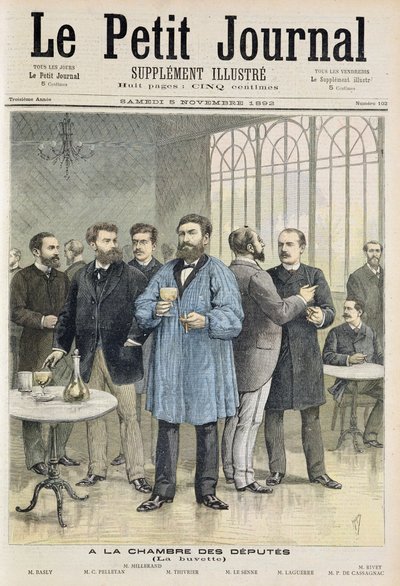 Titelpagina die de bar in het Huis van Afgevaardigden uitbeeldt, illustratie uit de geïllustreerde bijlage van Le Petit Journal, 5 november door Henri Meyer