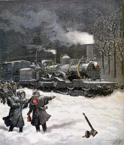 Trein geblokkeerd door sneeuw, Frankrijk, 1892 door Henri Meyer