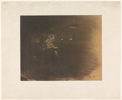 Donker vertrek met een lezende vrouw door Henri Patrice Dillon (signed by artist)