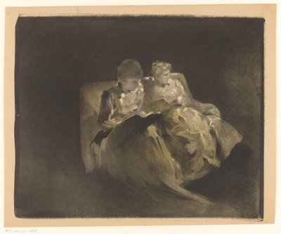 Twee lezende vrouwen op een bank door Henri Patrice Dillon