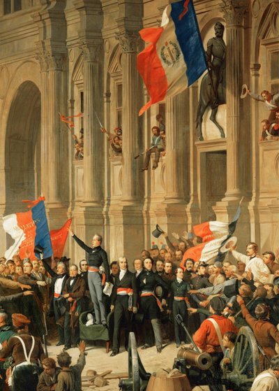 Revolutie van 1848: De dichter Alphonse de Lamartine verwerpt de rode vlag van extreem-links ... door Henri Philippoteaux