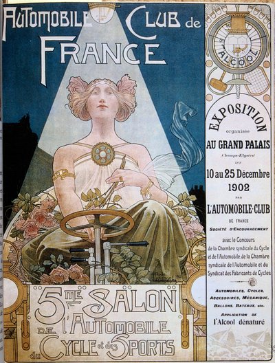 Poster van de Automobile Club de France tijdens de 5e Autoshow in het Grand Palais de Paris in 1902, illustratie door Henri Privat-Livemont (1861-1936), Versailles, Gemeentelijke Bibliotheek door Henri Henri Antoine Théodore Livemont