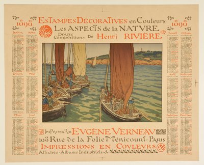 Kalender für 1898: Dekorative Drucke in Farben, Die Aspekte der Natur, zwölf Kompositionen von Henri Rivière door Henri Rivière