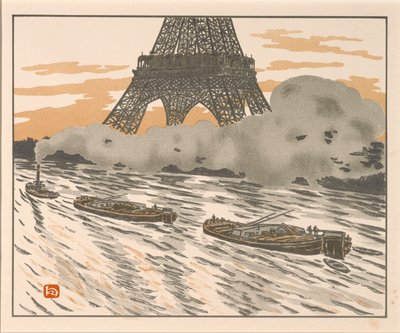 De schuiten uit de Zesendertig Zichten op de Eiffeltoren door Henri Rivière