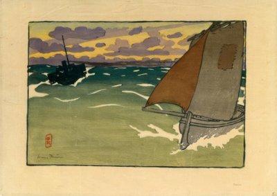 Boot en stoomboot (Saint-Briac) door Henri Rivière