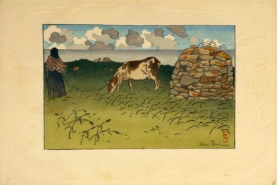 Een vrouw en een koe, Pointe de la Haye (Saint-Briac) door Henri Rivière