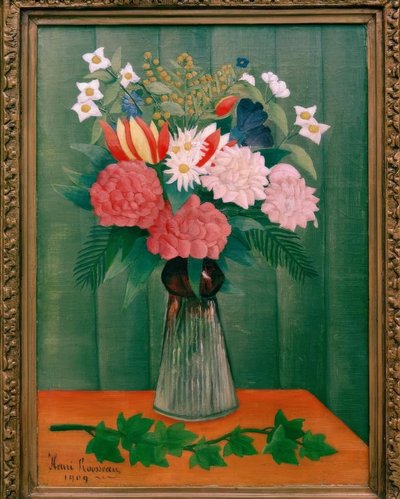 Boeket bloemen met klimop door Henri Rousseau