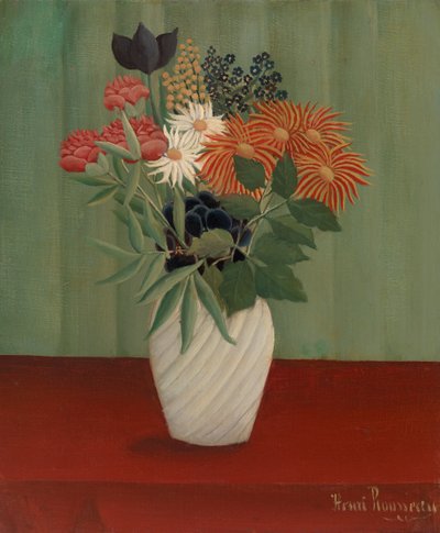 Boeket bloemen met Chinese asters en tokyos door Henri Rousseau