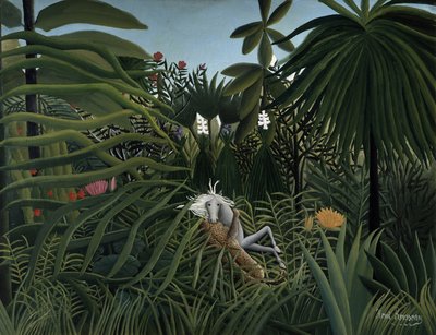 Jaguar die een Paard Aanvalt, 1910 door Henri Rousseau