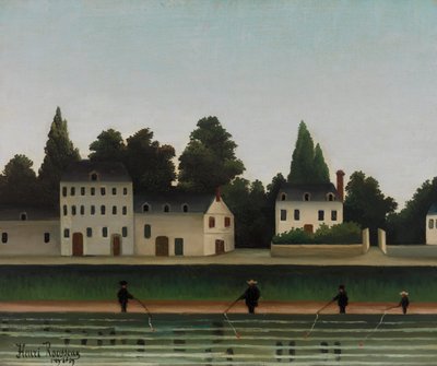 Landschap en Vier Vissers door Henri Rousseau