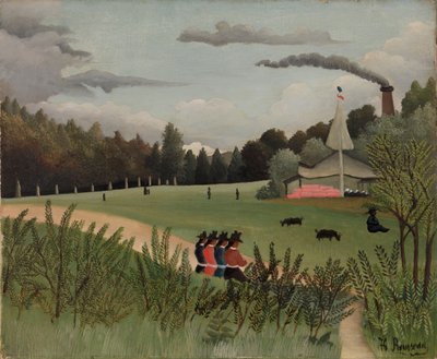 Landschap en vier jonge meisjes door Henri Rousseau