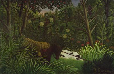 Tijger die een Paard en een Slapende Zwarte Man Aanvalt door Henri Rousseau