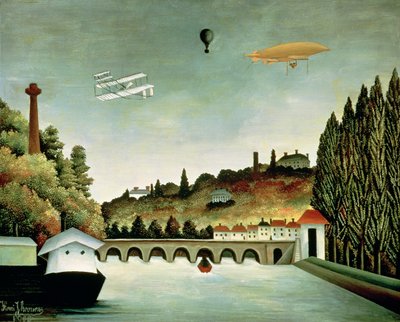 Uitzicht op de brug bij Sèvres en de heuvels bij Clamart, St. Cloud en Bellevue door Henri Rousseau