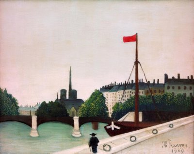 Uitzicht op het eiland Saint-Louis vanaf de kade Henri IV door Henri Rousseau