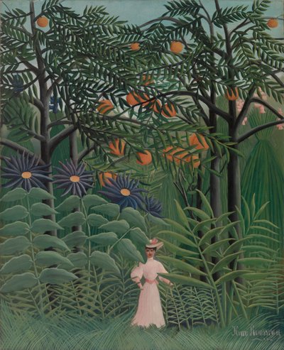 Vrouw Wandelt in een Exotisch Bos door Henri Rousseau
