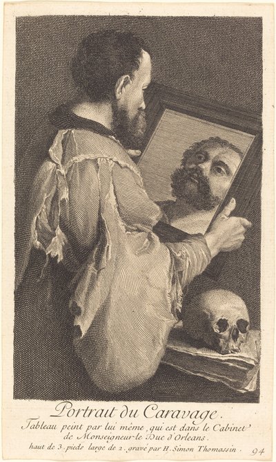 Portret van Caravaggio door Henri Simon Thomassin