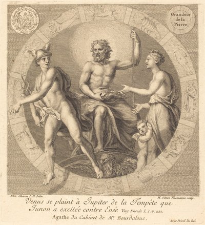 Venus klaagt bij Jupiter over de storm die Juno tegen Aeneas heeft opgewekt door Henri Simon Thomassin after Elisabeth Sophie Cheron