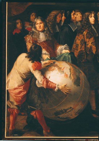 Jean-Baptiste Colbert (1619-83) Presenteert de Leden van de Koninklijke Academie van Wetenschappen aan Lodewijk XIV (1638-1715) (detail) door Henri Testelin