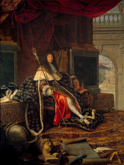 Portret van Lodewijk XIV (1638 - 1715), koning van Frankrijk, beschermer van de Koninklijke Academie voor Schilderkunst en Beeldhouwkunst door Henri Testelin