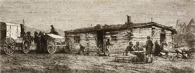 Transcontinentale postkoetsstation in de Utah-woestijn, uit 