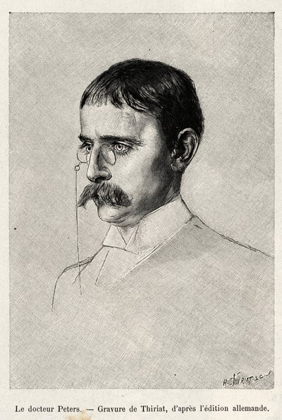 Portret van Dr. Carl Peters (1856-1918) Duitse ontdekkingsreiziger. Gravure door Thiriat ter illustratie van het verhaal 