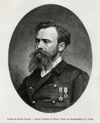 Portret van Dr. Jules Nicolas Crevaux (1847-1882), arts en ontdekkingsreiziger van Zuid-Amerika (van Frans-Guyana tot Argentinië), hij had grote belangstelling voor de studie van zeden en de geschiedenis van de bevolkingen die hij tijdens zijn reizen ontmo door Henri Thiriat