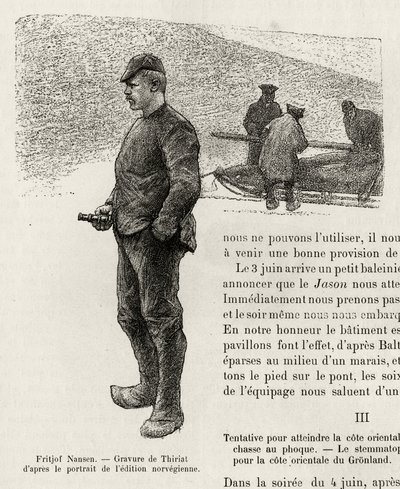 Portret van Fridtjof Nansen (1861-1930) Noorse poolonderzoeker. Gravure door Thiriat, ter illustratie van het verhaal 