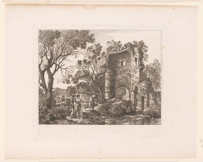 Gezelschap in een landschap met ruïnes door Henri Thomann