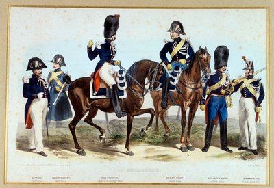 Gendarmes onder het Tweede Keizerrijk. Lithografie van Villain door Henri Villain