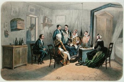 Een lezing met de conciërge, 2e helft 19e eeuw door Henri de (after) Montaut